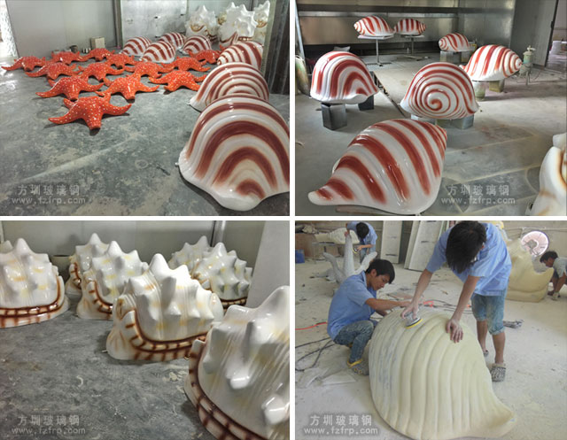 玻璃钢海螺海星园林雕塑方圳工厂生产制作图